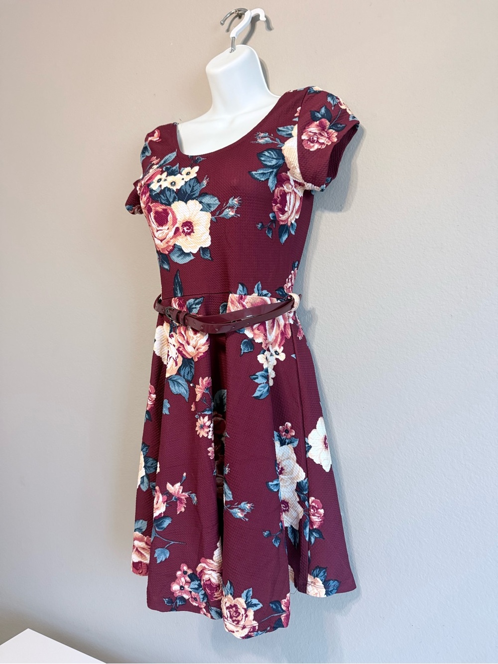 Maroon Dress with Beautiful Flowers